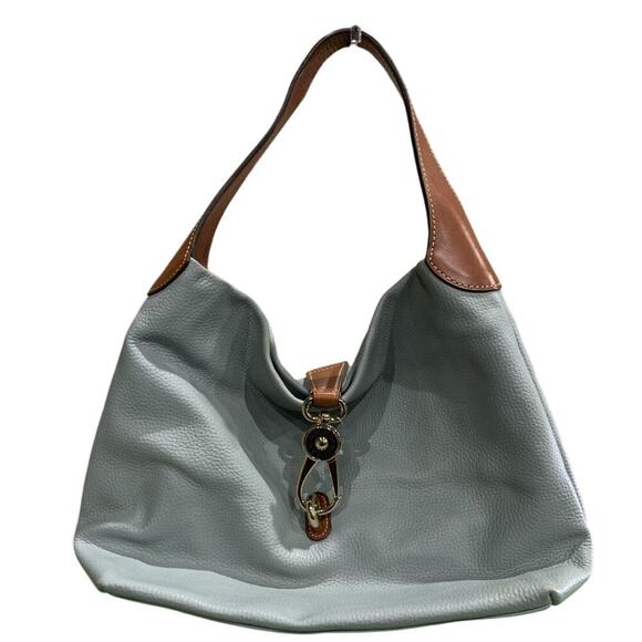 AUTH Dooney & Bourke Pebble Grain Logo Lock Shoulder Bag in dusty blue $438